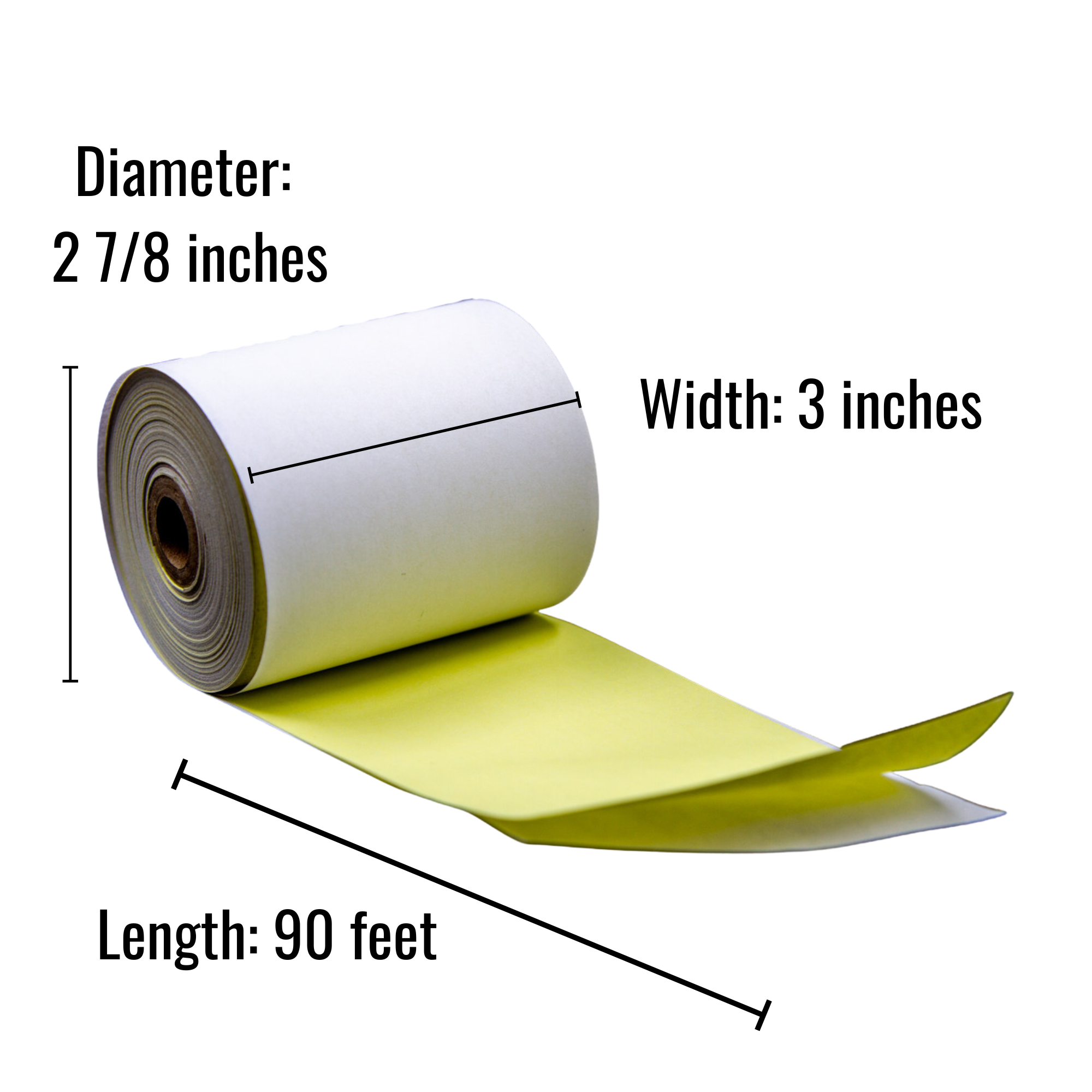 3″ x 90′ 2-Ply Carbonless Paper White / Canary (50 Rolls/Case)