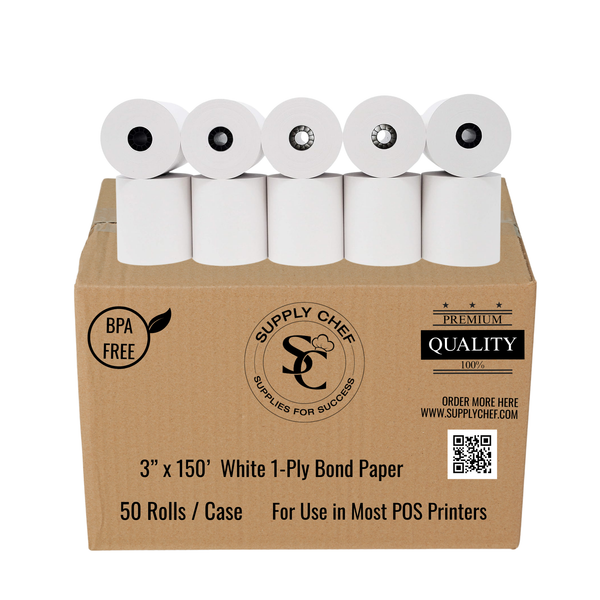 Supply Chef 3-inch by 150-foot 1-ply bond paper, 50-roll case