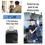 3″ x 90′ 2-Ply Carbonless Paper White / Canary (50 Rolls/Case)