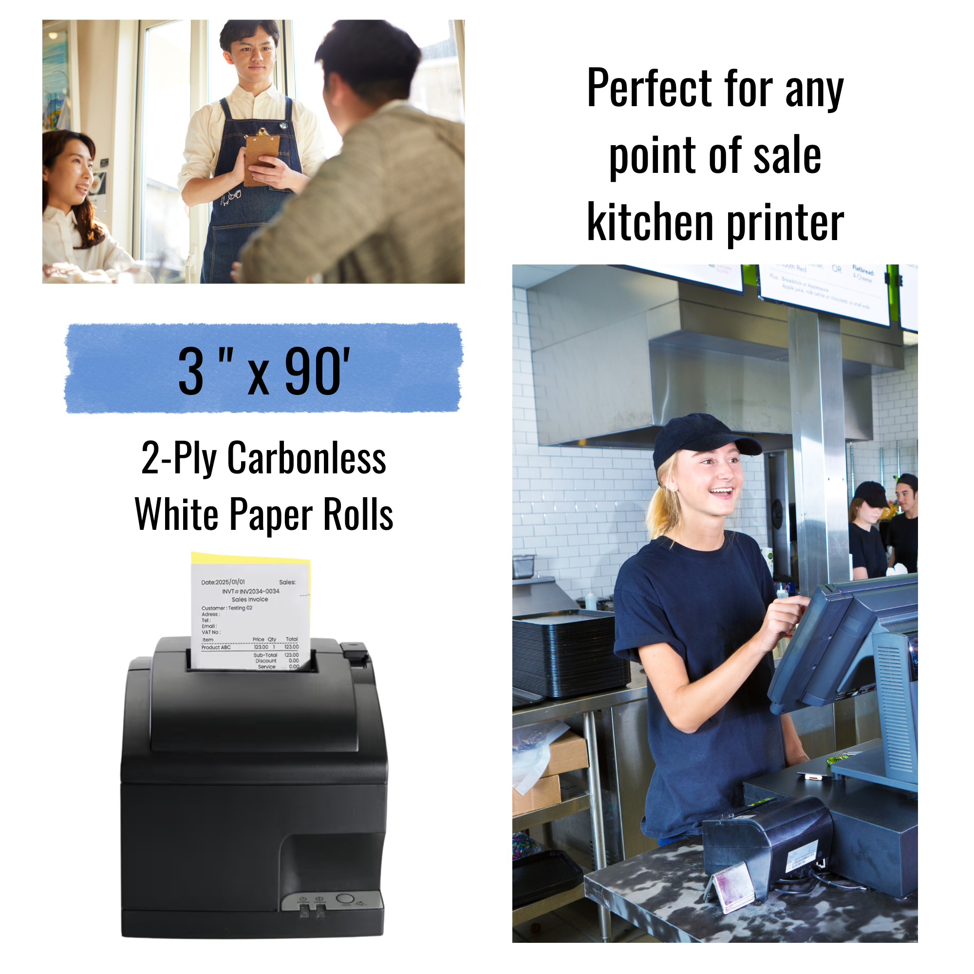 3″ x 90′ 2-Ply Carbonless Paper White / Canary (50 Rolls/Case)