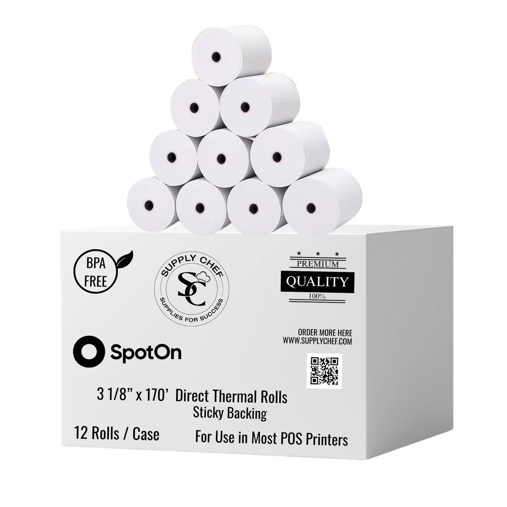 3 1/8″ x 170 Direct Thermal "Sticky Paper" (12 Rolls/Case)