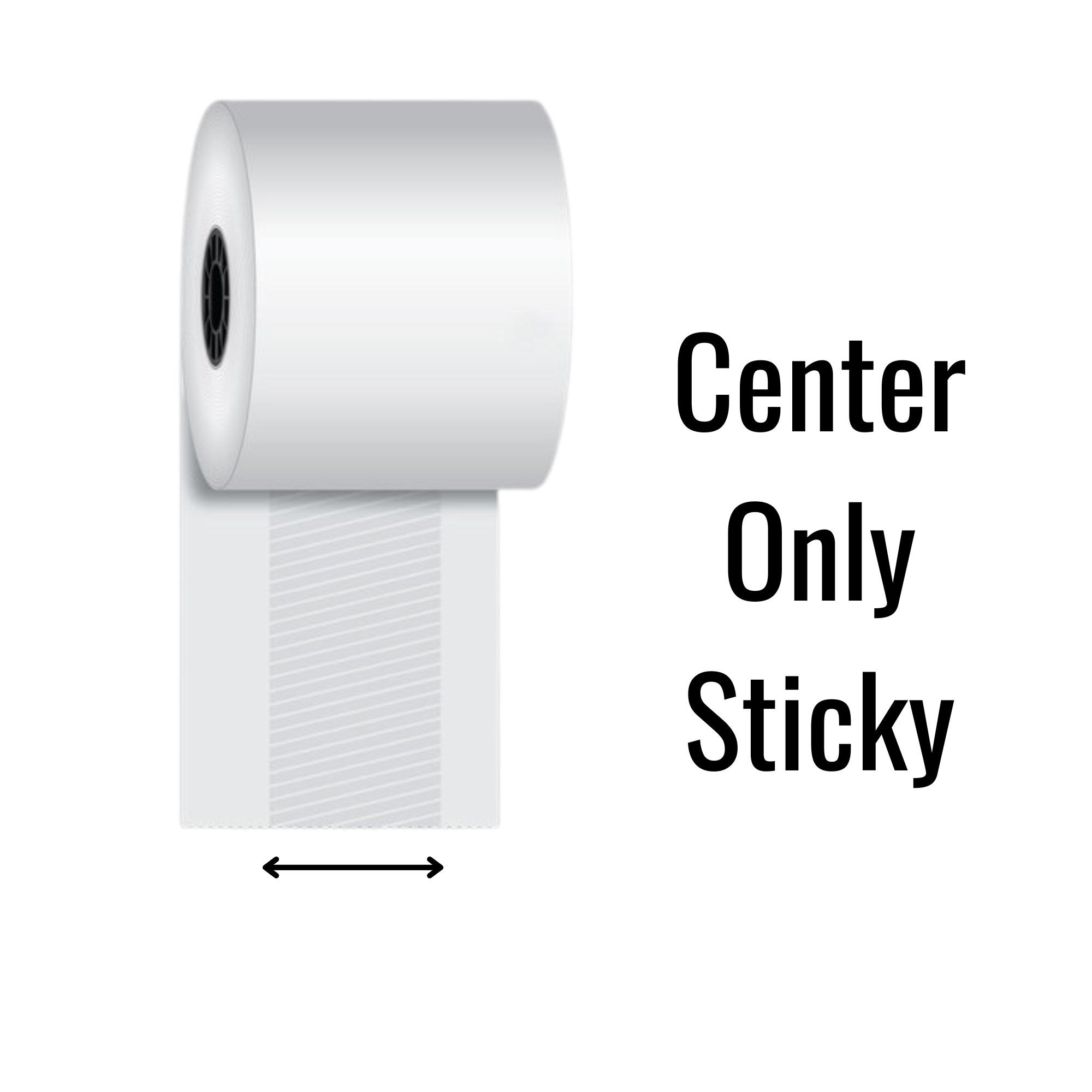 Center Only Sticky coverage diagram for a 3 1/8-inch thermal paper roll