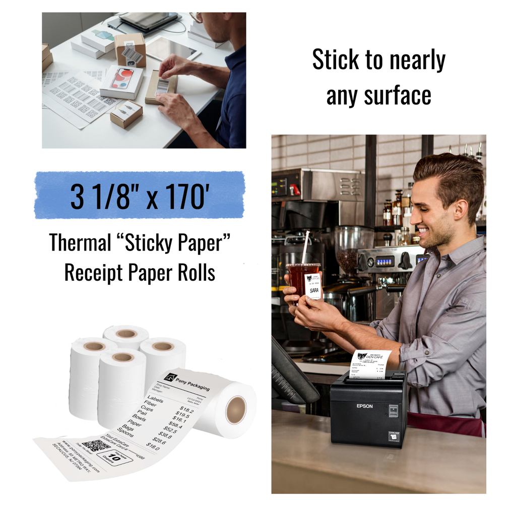 3 1/8″ x 170 Direct Thermal "Sticky Paper" (12 Rolls/Case)