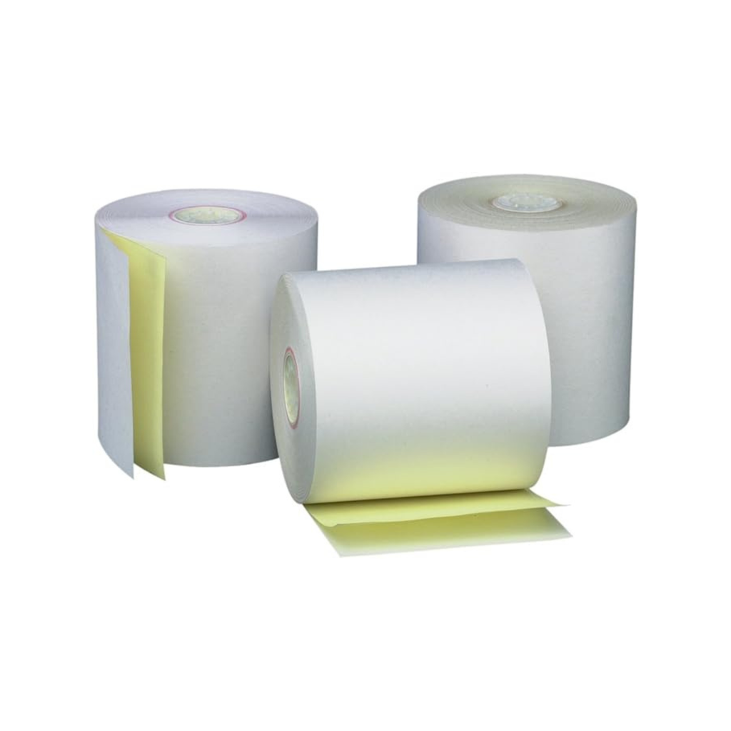 3″ x 90′ 2-Ply Carbonless Paper White / Canary (50 Rolls/Case)