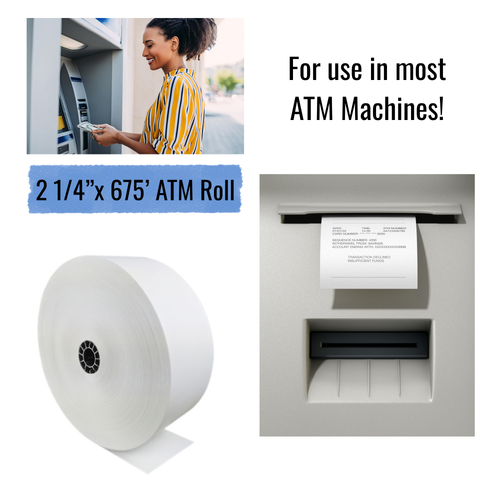 2 1/4" x 675' Printer Rolls for ATM Machines (8 Rolls/Case)